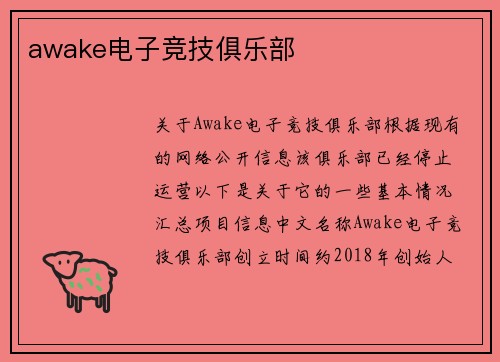 awake电子竞技俱乐部