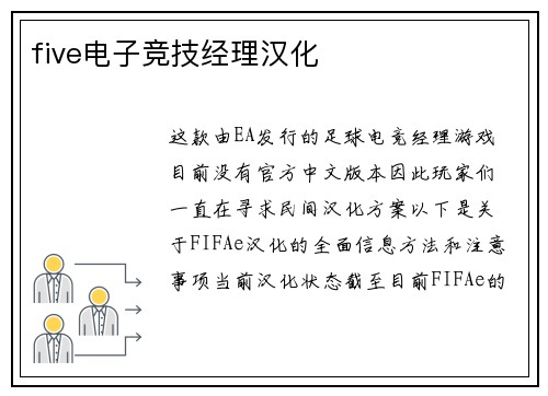 five电子竞技经理汉化