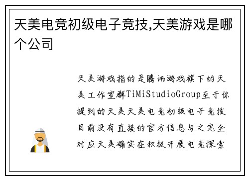 天美电竞初级电子竞技,天美游戏是哪个公司