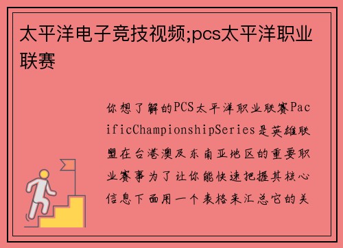 太平洋电子竞技视频;pcs太平洋职业联赛