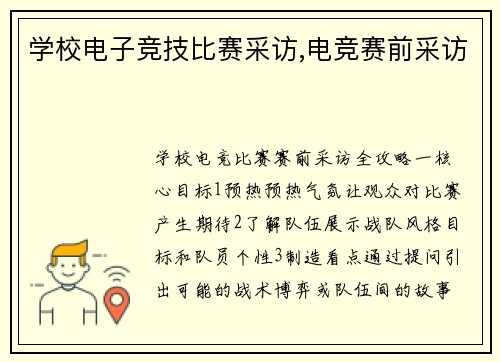 学校电子竞技比赛采访,电竞赛前采访
